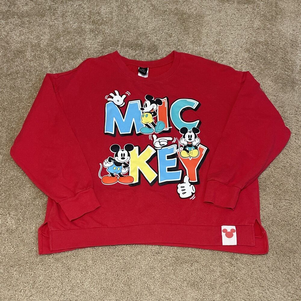 Disney Mickey Mouse Red Crewneck Size XXL (Juniors) Licensed Puffy Graphic